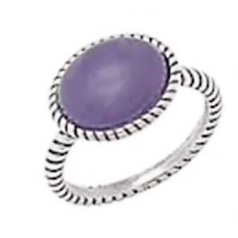 20 x 10mm PURPLE JADE OVAL & STERLING SILVER RING, SIZE 8BEZEL SET CABOCHON,